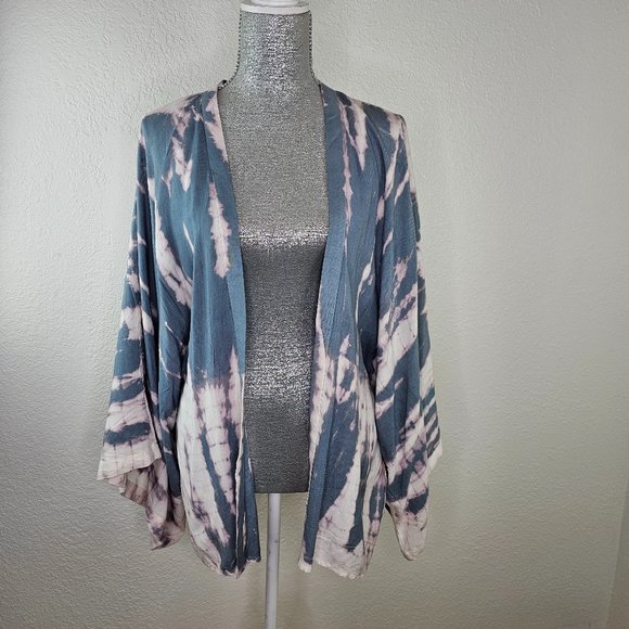 Sim & Sam Gray White Tie Dye Oversized Cardigan Kimono Top - Picture 2 of 7